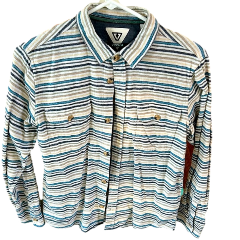 🌿Vissla boys striped flannel button down, size L🌿